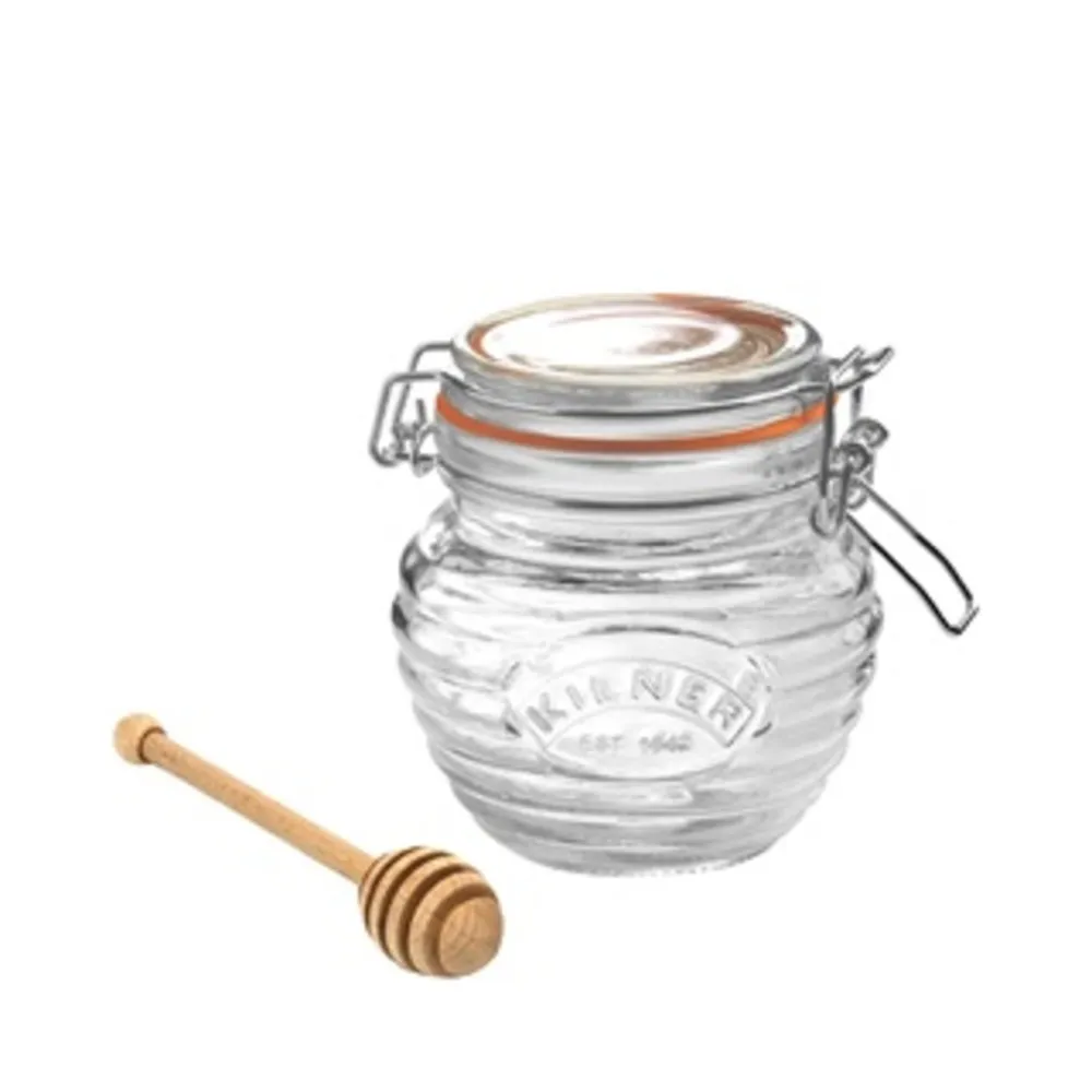 【KILNER】扣式蜂蜜罐(附木製蜂蜜勺 350ml)