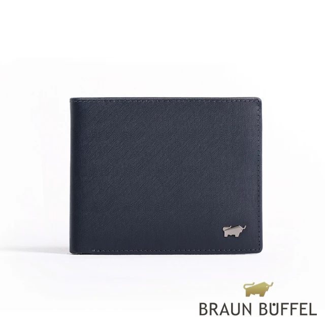 【BRAUN BUFFEL 德國小金牛】台灣總代理 HOMME-M紳士 5卡透明窗格皮夾-深藍(BF306-316-MAR)