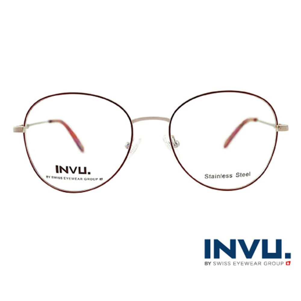 【【INVU】瑞士文雅質感細褐圓框光學眼鏡(白銀/夕陽紅)】B3906B(B3906B-)