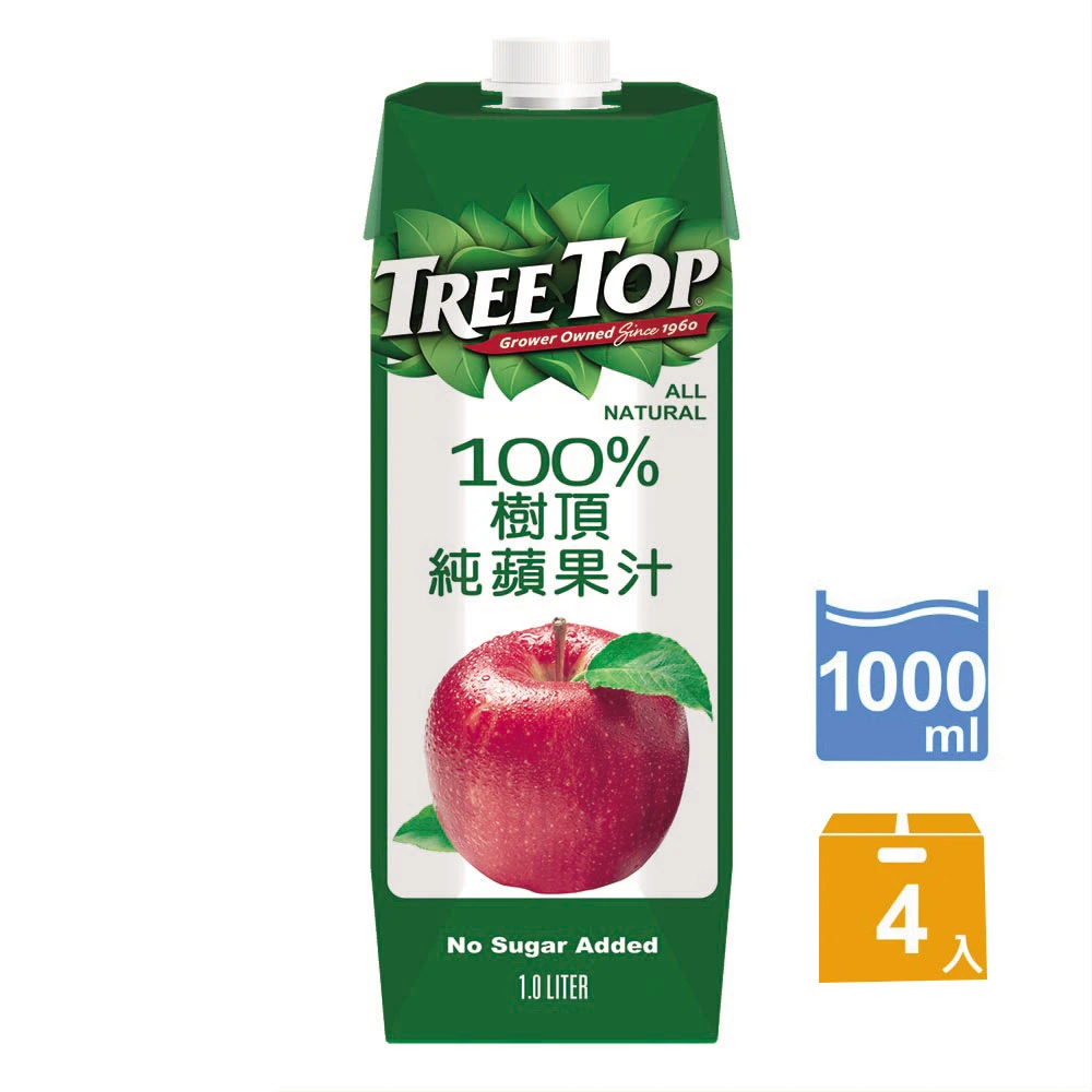 Tree Top 樹頂100 蘋果汁1000ml 4罐 Momo購物網