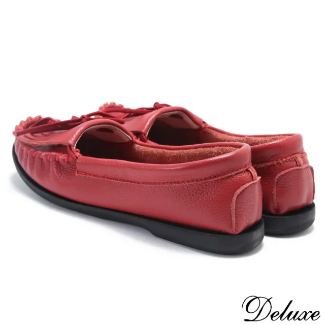 【Deluxe】全真皮蝴蝶結舒適簡約平底鞋(紅)