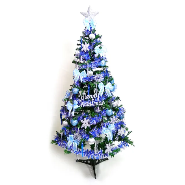 【摩達客】耶誕-6尺/6呎-180cm幸福一般型裝飾綠聖誕樹(含藍銀色系配件/含100燈LED燈1串/附控制器跳機)/