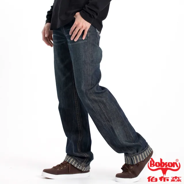 Bobson 男款內條紋中直筒褲 藍53 Momo購物網