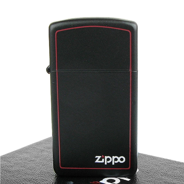 【ZIPPO】美系-LOGO字樣打火機-紅邊黑色烤漆(窄版)