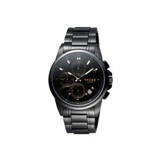 【VOGUE】嶄新系列三眼計時手錶-IP黑x玫塊金時標/40mm(9V1407-251D-YG)