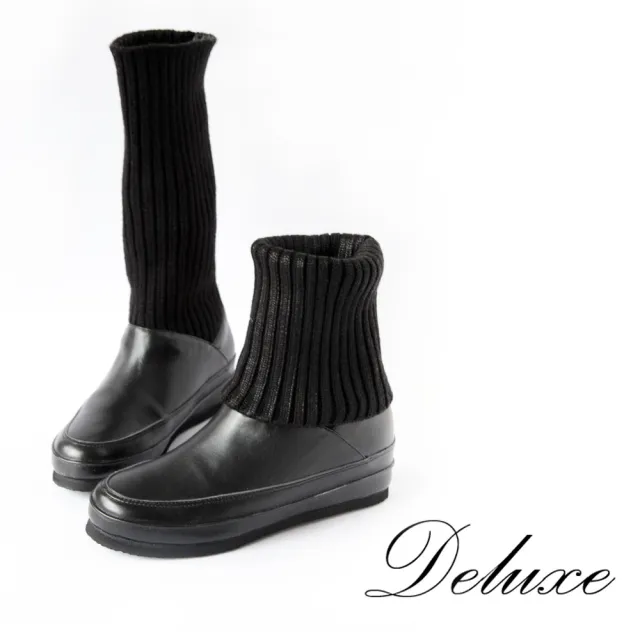 【Deluxe】中筒厚底靴(彈性襪子筒靴 黑白 兩色)