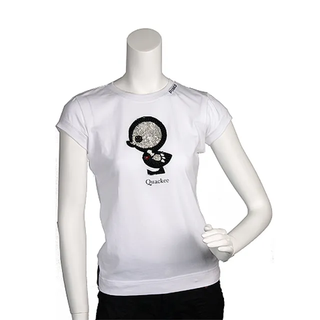 【PINKO】俏皮串珠繡縫可愛小雞造型短袖T shirt(S-白色_展示品11D0UZ bianco brill)