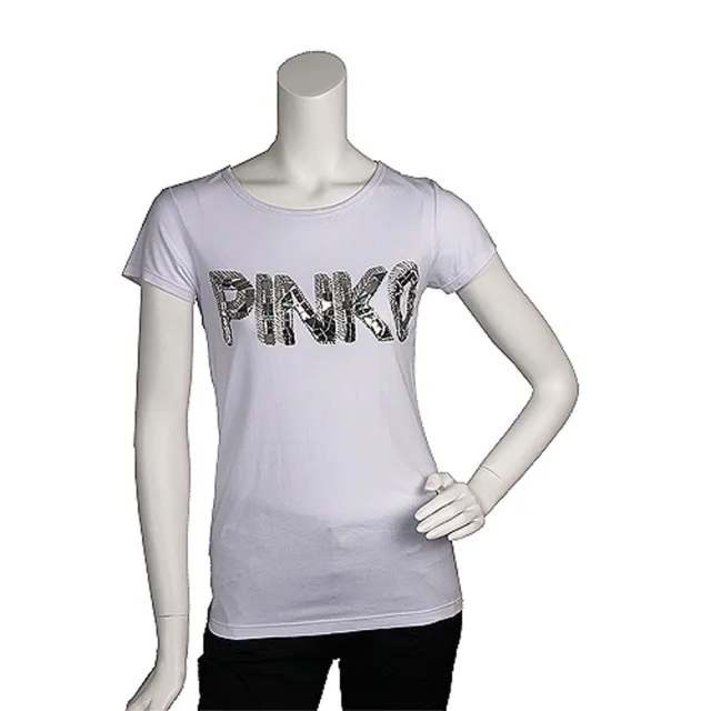 【PINKO】經典亮片繡縫LOGO短袖T shirt(S-白色11D02J bianco brill)