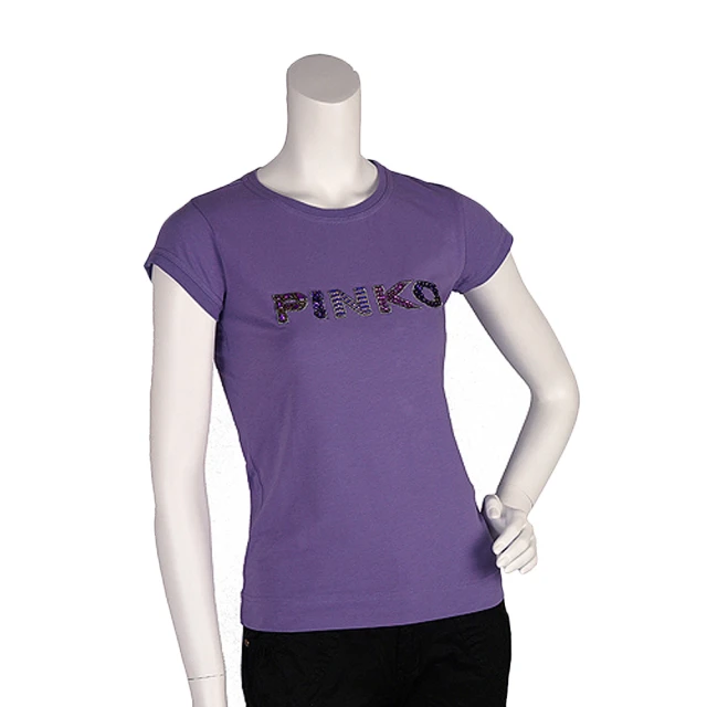 【PINKO】經典亮片水鑽繡縫LOGO短袖T shirt(S-丁香紫11D0AM foschina viol)