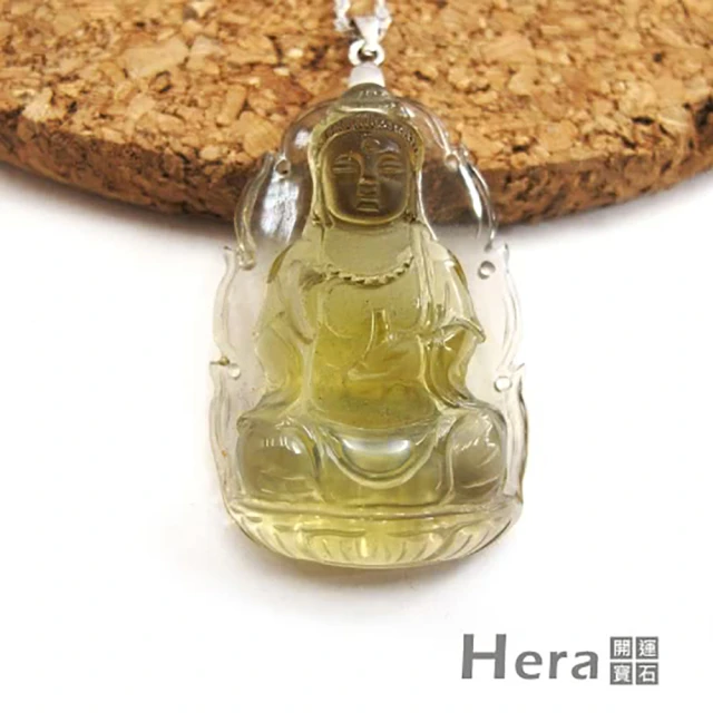 【Hera】頂級3A級黃水晶手雕寶瓶觀音項鍊-大(無加熱)