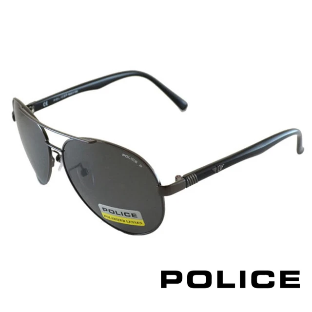 【POLICE】時尚飛行員偏光太陽眼鏡 華光四射LOGO(黑色 POS8640-568P)