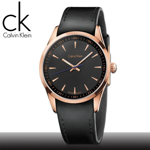 【瑞士 CK手錶 Calvin Klein】玫瑰金_弧形強化玻璃_皮錶帶_紳士錶(K5A316C1)