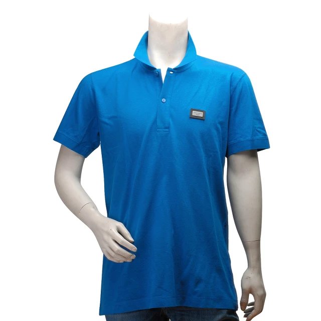 【DOLCE & GABBANA】標牌立領素面短袖POLO衫(藍色JT-G8V08T-G7MU8)