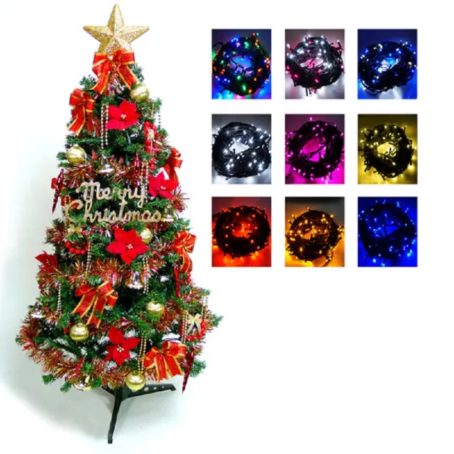 【摩達客】超級幸福-10尺/10呎-300cm一般型裝飾綠聖誕樹(含紅金色系配件組/含100燈LED燈6串/附控制器跳機)/