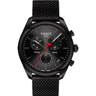 【TISSOT 天梭 官方授權】PR100 經典都會型男 米蘭計時腕錶-黑/41mm(T1014173305100)