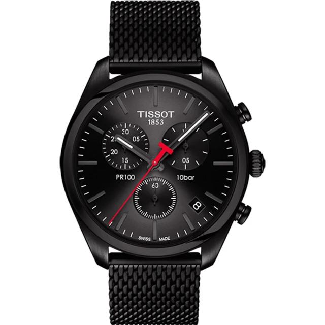 【TISSOT 天梭 官方授權】PR100 經典都會型男 米蘭計時腕錶-黑/41mm 母親節 禮物(T1014173305100)