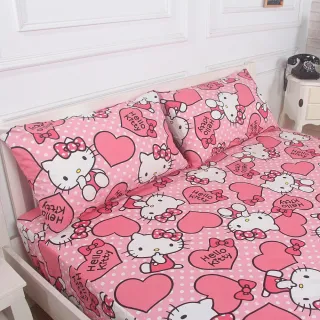 【寢城之戀】Hello Kitty 三件式枕套床包組 粉紅佳人(加大/台灣製造)