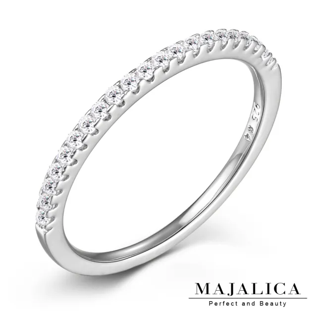 【Majalica】925純銀戒指 半圈鑽 線戒尾戒 精鍍白金 單個價格 PR6052-1(銀色)