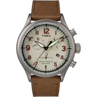 【TIMEX】天美時Waterbury系列 雙眼計時手錶(米白/咖啡色 TXTW2R38300)