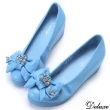 【Deluxe】真皮閃耀水晶鑽紐結楔型包鞋(藍)