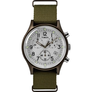 【TIMEX】天美時 MK1 潮流軍錶 三眼計時手錶(銀面/橄欖綠 TXTW2R67900)