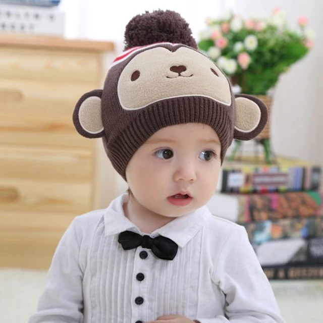【PS Mall】咖啡猴子造型寶寶套頭帽 保暖冬天動物帽子 兒童帽子(J397)