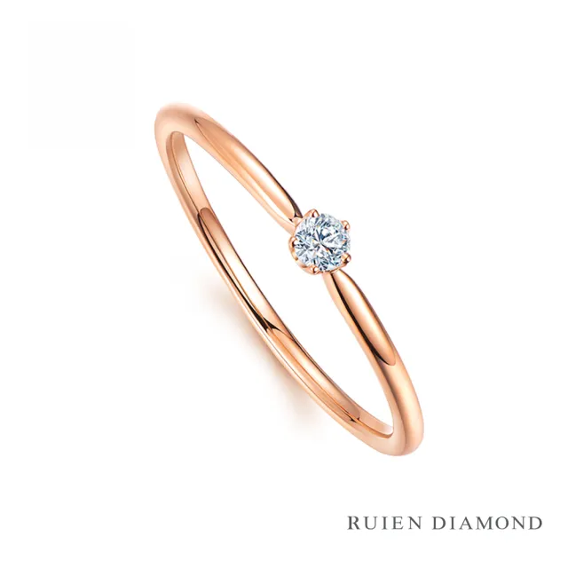 【RUIEN DIAMOND 瑞恩鑽石】真鑽10分 鑽石戒指 女款 線戒(18k玫瑰金 五芒星)