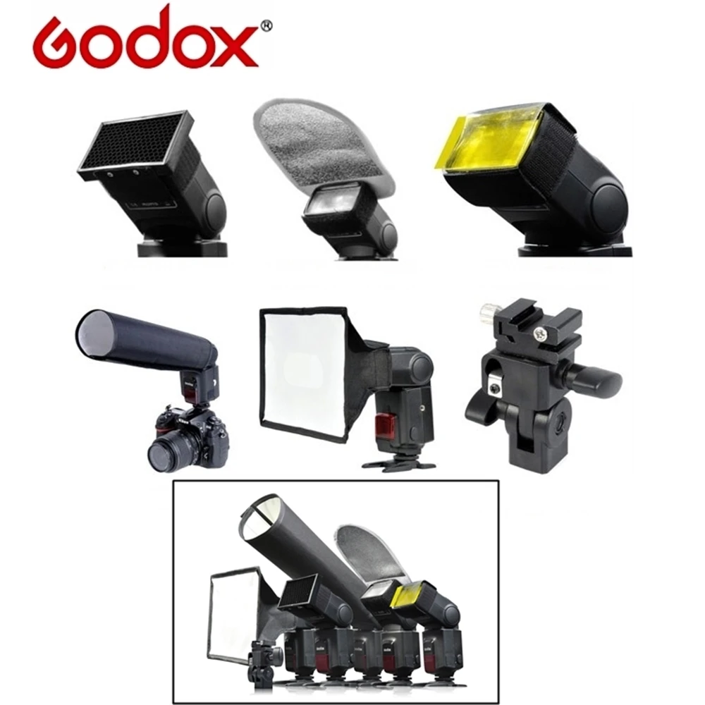 【Godox神牛】六合一6-in-1機頂閃光燈配件組SA-K6(蜂巢罩 柔光箱 反光板 束光罩 濾色片 傘托架)