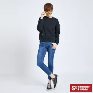 【5th STREET】女雙拉鍊厚長袖T恤-黑色