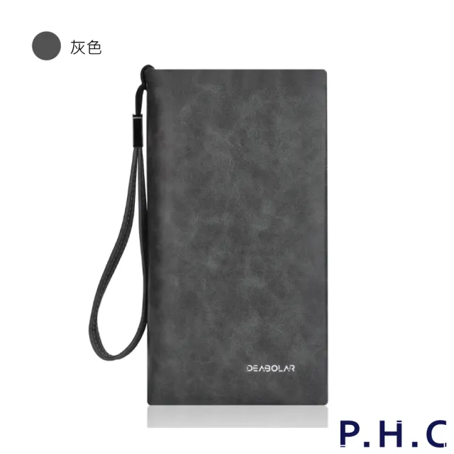 【PHC】休閒商務復古大容量手拿錢包(黑色 / 灰色 / 棕色)