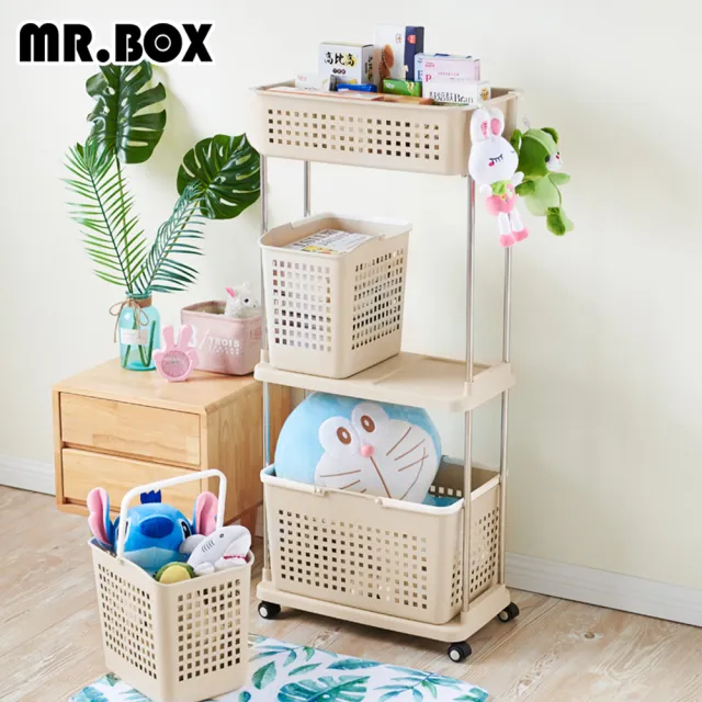【Mr.box】熱銷洗衣分類收納籃-附輪(三層)/