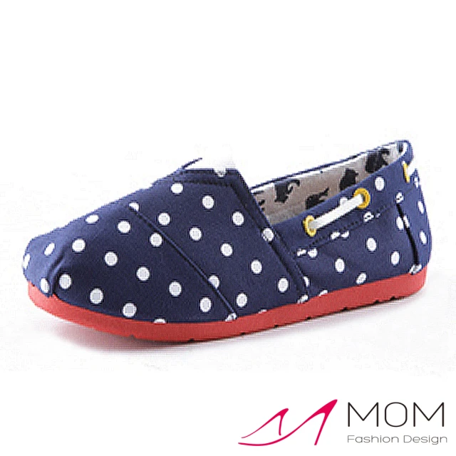 【MOM】美式潮流休閒舒適帆布鞋 懶人樂福鞋 親子童鞋(藍色波點)