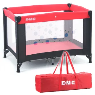 【EMC】輕巧型安全嬰兒床-紅黑(具遊戲功能)