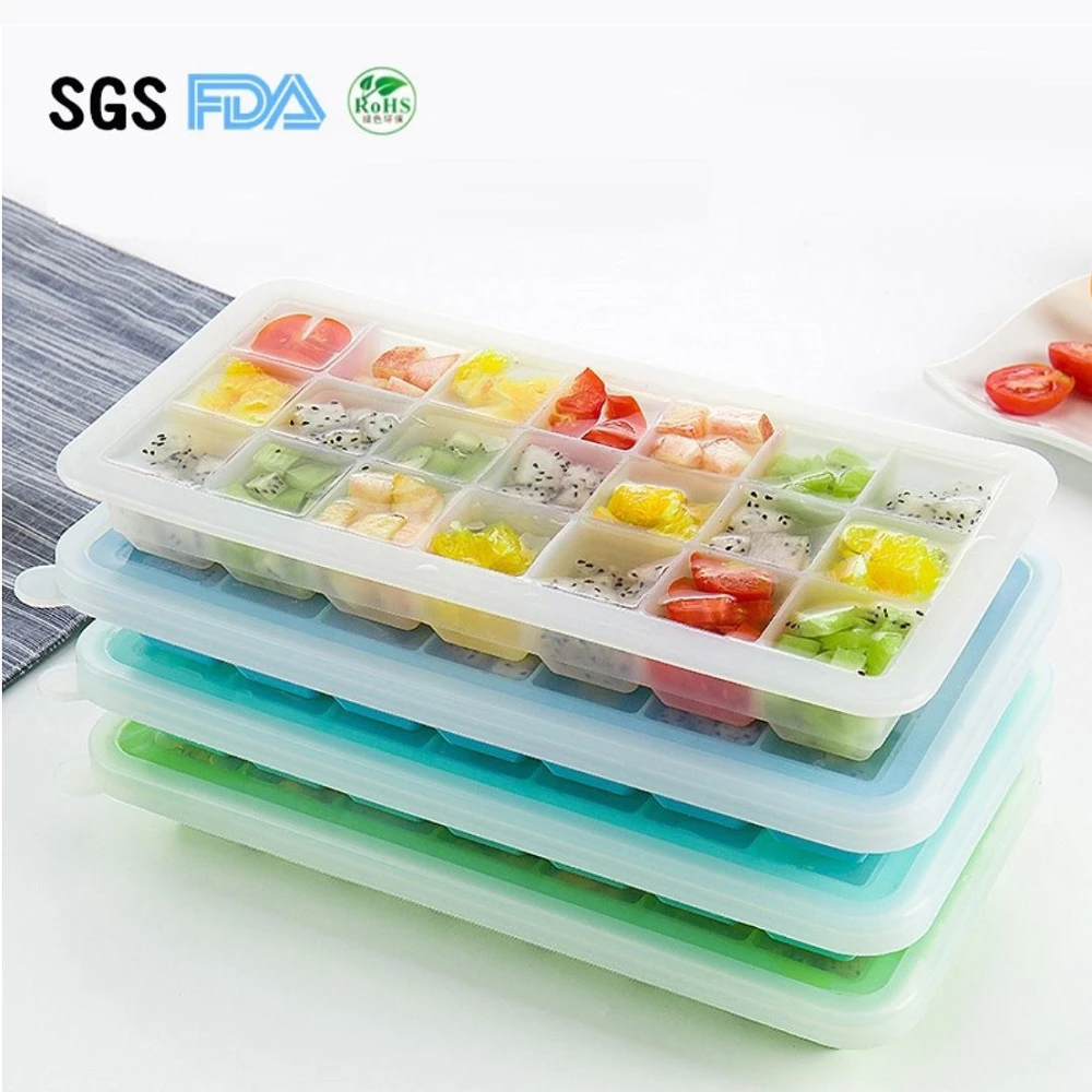 21格矽膠製冰盒 冰塊盒(附蓋子)