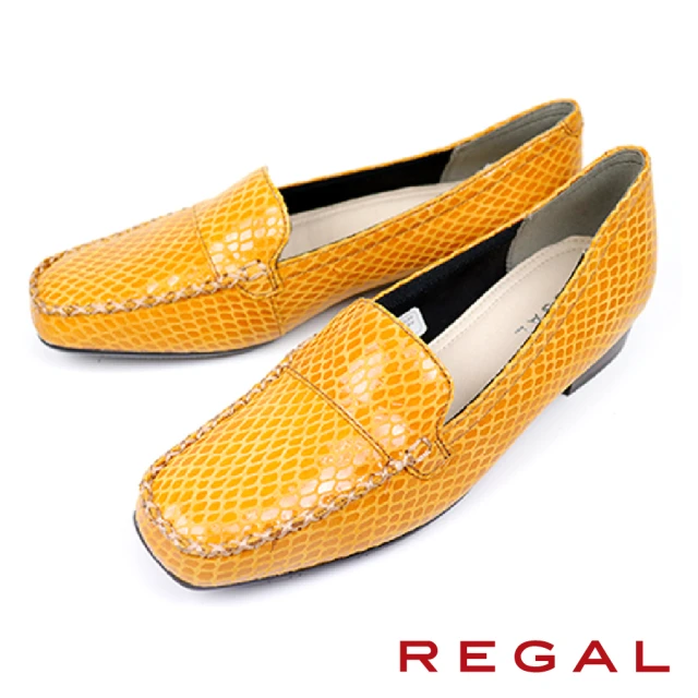【REGAL】時尚閃耀鱗紋莫卡辛女鞋(黃色 F22J-CM)