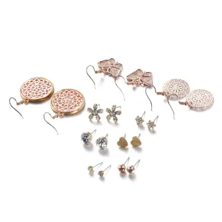 【RJNewYork】圖騰圓幣典雅金繽耳環超值套組(9組入)