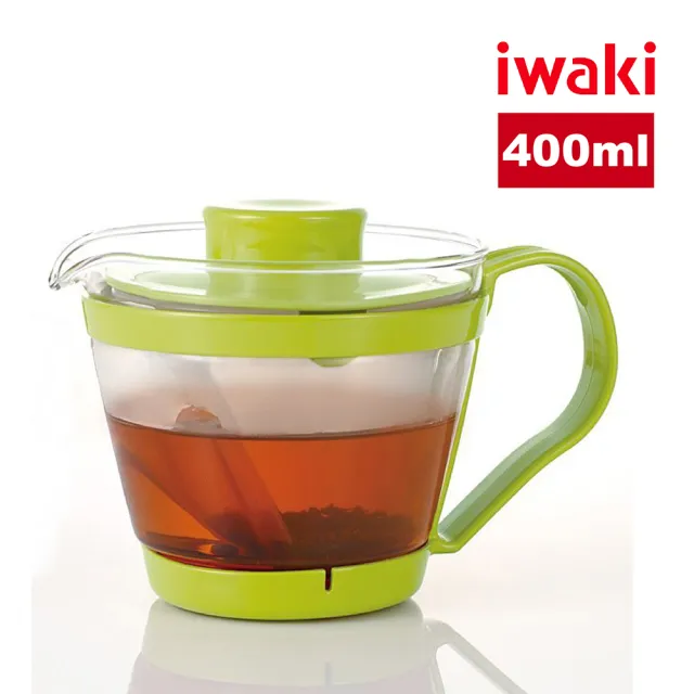 【iwaki】日本品牌耐熱玻璃沖茶器/茶壺-附濾茶網(綠色-400ml)/