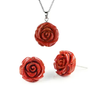 【大東山珠寶】玫瑰珊瑚項鍊耳環套組(造礁珊瑚)