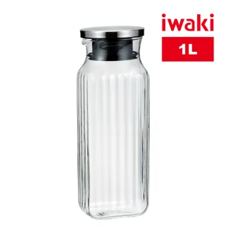 【iwaki】日本品牌不鏽鋼系列方形耐熱玻璃水壺(1000ml)