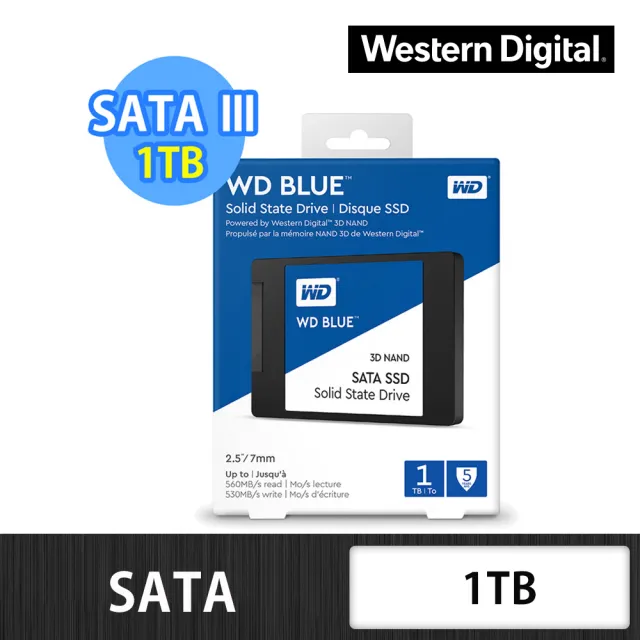 【WD 威騰】藍標 1TB 2.5吋 7mm SATA 3D NAND 固態硬碟(WDS100T2B0A)