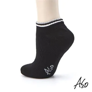 【A.S.O 阿瘦集團】長效抑菌系列-襪口條紋船形襪(黑色)