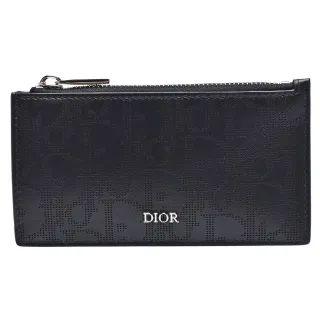 【Dior 迪奧】經典Oblique Galaxy皮革拉鍊零錢包(黑色2ESBC250VPD_H03E)