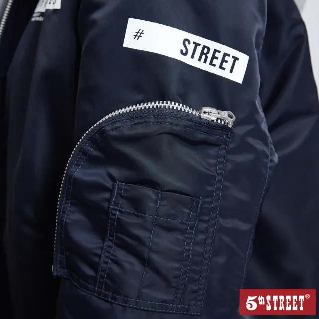 【5th STREET】中性款帽可拆鋪棉長袖外套-丈青(momo獨家)
