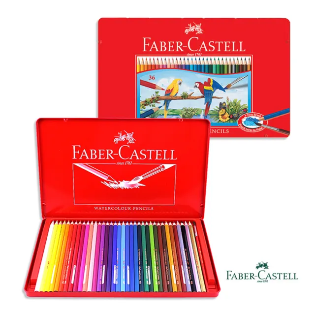 Faber Castell 水性色鉛筆紅色精緻鐵盒裝36色組 Momo購物網