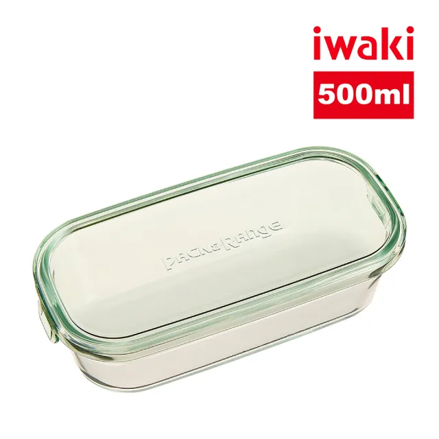 【iwaki】日本耐熱抗菌玻璃長方形微波保鮮盒500ml(綠色)/