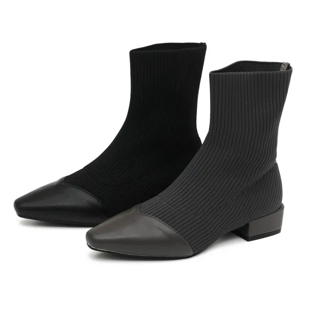 【BalletAngel】氣質名媛針織拼接低跟襪靴(共兩色)