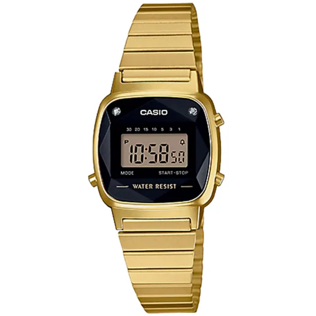 【CASIO 卡西歐】電子女錶 不鏽鋼錶帶 黑色錶面 立體多面切割玻璃(LA670WGAD-1D)