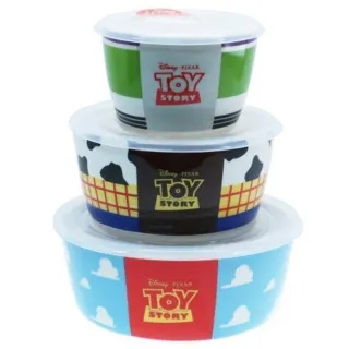 【小禮堂】迪士尼 玩具總動員 日製陶瓷保鮮碗組《3入.藍黃綠.雲朵》湯碗.保鮮盒.便當盒