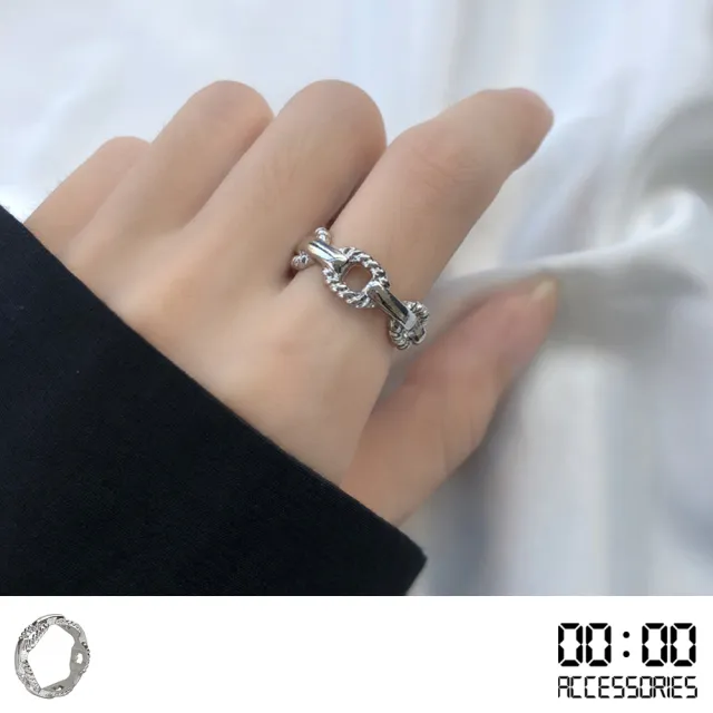 【00:00】韓國設計冷淡風歐美復古麻花鎖鍊造型戒指