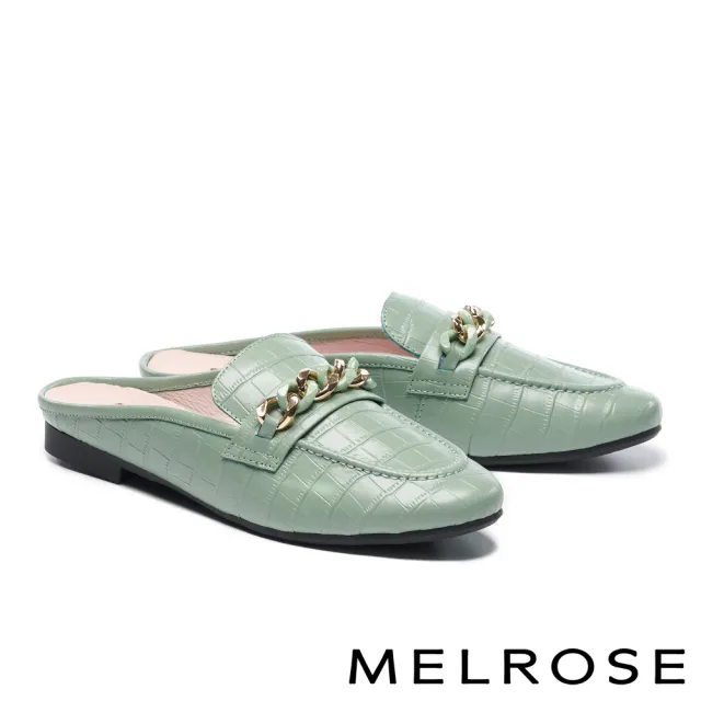 【MELROSE】時尚質感雙色鍊條穆勒低跟拖鞋(綠)